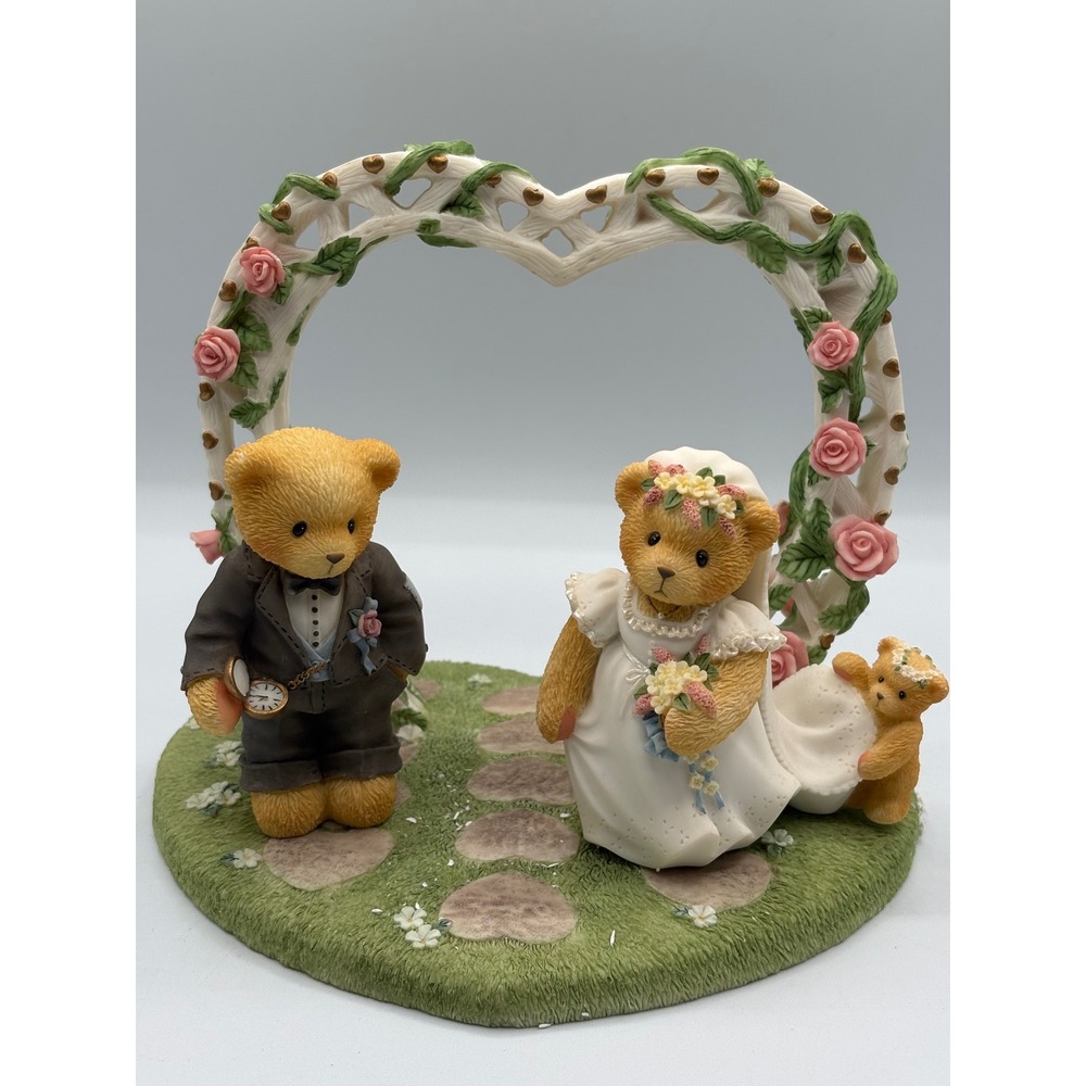 Cherished Teddies Wedding Set‎ Bride Groom Arch Figurine 1998 Enesco 510254